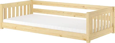 Produktbild von Niedriges Kinderbett Bodenbett 90x200 Kiefer massiv Zubehör wählbar V-60.28-09Rollrost und Matratze inkl.