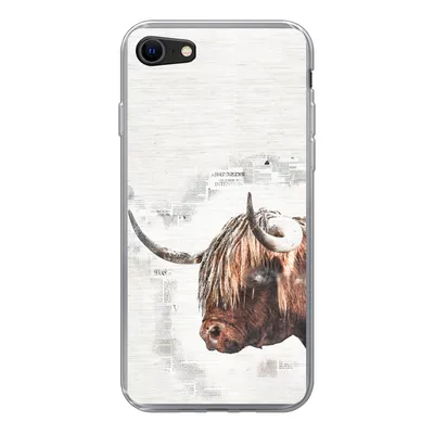 Produktbild von MuchoWow® Handyhülle Schutzhülle Hülle für iPhone 7 Scottish Highlander - Tiere - Zeitungspapier Silikon Softcase Handy Hülle - Kartenhalter