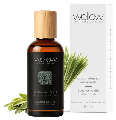 Produktbild von wellow® Sauna-Aufguss Zitronengras-Salbei 100 ml – Saunaaufguss-Konzentrat mit ätherischen Ölen für Sauna & Dampfbad – Germany