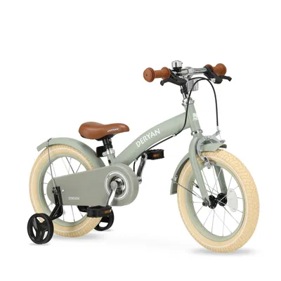 Obrázok produktu pre DERYAN Luxe Detský Bicykel 14 Palcov - 3 v 1 Odrážadlo s Pomocnými Kolieskami - Zelený