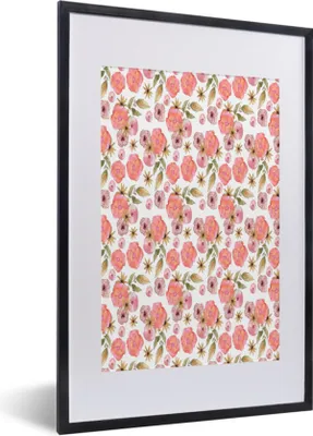 Produktbild von MuchoWow® MuchoWow® Gerahmtes Poster Blumen - Rosa - Muster 40x60 cm - Poster mit zchwarzem Bilderrahmen - Poster in Rahmen