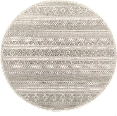 Produktbild von Outdoor Teppich Flachgewebe Balkonteppich Terasse Küchenteppich Wetterfest Beige Grau Rund