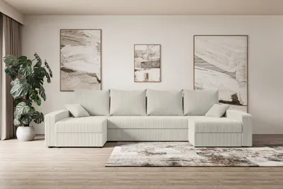 Produktbild von ALTDECOR Ecksofa mit Schlaffunktion und Bettkasten Corner Sofa Eckcouch Couch U-Form universal, links/rechts angeordnet Schlafcouch Ausziehbar Wohnlandschaft ALESIA-U - 301x140x90cm Cremeweiß