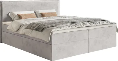Obrázok produktu pre Selsey Softie - posteľ s pružinovou posteľou 140x200 cm s topperom a úložným priestorom, vodoodpudivý velúr, svetlo sivá