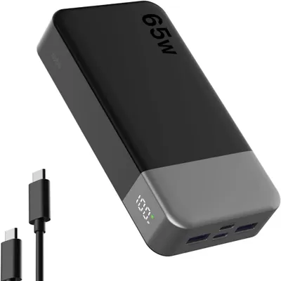 Produktbild von Powerbank 20000mAh 65W Schnellladen USB-C/A PD Externer Akku Tragbare Powerbank (5 V), Schnelllade Powerbank, LED Anzeig, für Laptop Smartphone