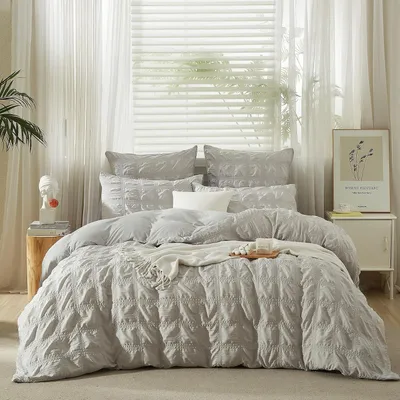 Immagine prodotto di TRANKIELO® - Set di lenzuola in seersucker, 200 x 220 cm – Microfibra grigia con chiusura a zip – Traspirante e confortevole