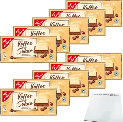 Produktbild von Gut & Günstig Kaffee trifft Sahne weiße Schokolade auf Sahneschokolade mit Kaffee VPE (10x200g Tafel) + usy Block