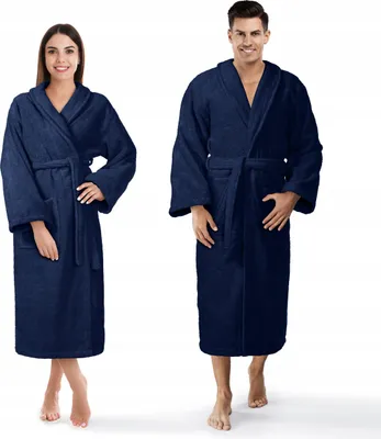 Zdjęcie produktu dla Szlafrok Prestige XXL Granatowy - 100% Bawełna, Długi Rękaw, Elegancki i Komfortowy