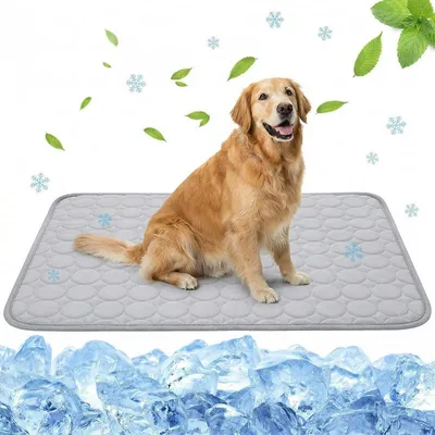 Produktbild von Kühlmatte Hund Hundematte Kühlend 100x70cm Selbstkühlende Haustiermatte Atmungsaktive Sommermatte für Hunde Katzen Indoor Outdoor Hellgrau