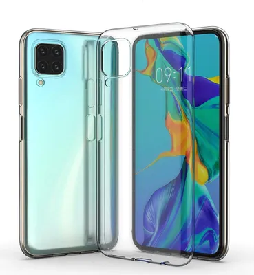 A clear phone case is shown next to a smartphone.