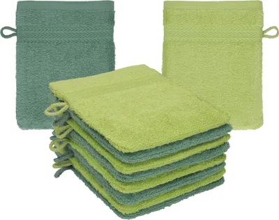 Produktbild von Betz 10 Stück Waschhandschuhe 16x21 cm PREMIUM 100% Baumwolle  Farbe: tannengrün - avocadogrün