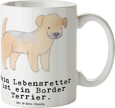 Produktbild von Mr. & Mrs. Panda Pott Border Terrier Lebensretter - Weiß - Geschenk, Becher, Geschenktasse, Kaffeebecher, Teetasse, Teepott