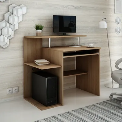 Produktbild von Schreibtisch Computertisch Bürotisch mit 5 Einlegeböden 100 x 91 x 50 cm sonoma Hergestellt aus hochwertigem Laminat mit Metallrollenführungen