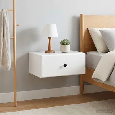 Image de vidaXL Table de chevet à fixer au mur, lot de 2, blanc brillant