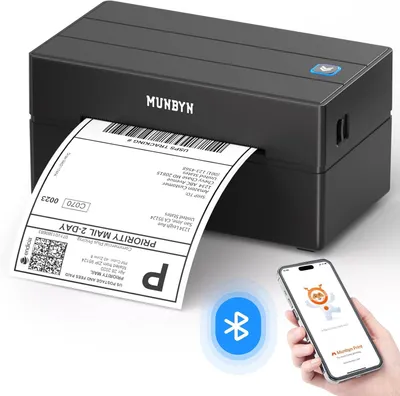 Zdjęcie produktu dla Drukarka etykiet Bluetooth, format 4x6 cali, druk termiczny, przeznaczona dla małych firm i użytku domowego, kolor czarny
