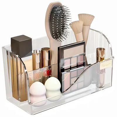 Produktbild von Make-up-Organizer mit 4 Fächern, Kosmetikaufbewahrungsbox für Schminktisch/Badezimmerschrank, Organizer für Pinsel, Lippenstift und Hautpflegeprodukte (1)