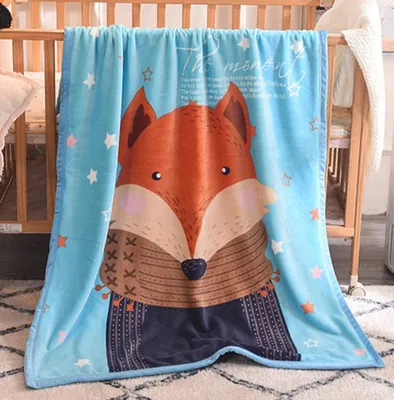 Produktbild von Flauschig Weich Lammfelldecke Kinder Kartoon Kuscheldecke Plüsch 100x140 cm Babydecke Fleecedecke Sofadecke Wohndecke Wolldecke Tagesdecke Fuchs