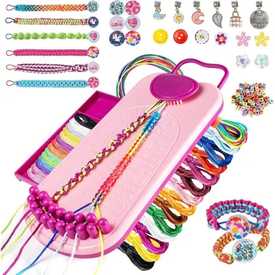 Image de Kit de fabrication de bracelets d'amitié pour enfants de 6 à 12 ans, comprenant des fils, des perles et des fermoirs