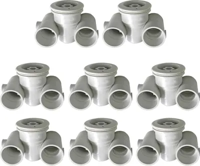 A set of white pool massage jets arranged in a grid pattern against a white background.