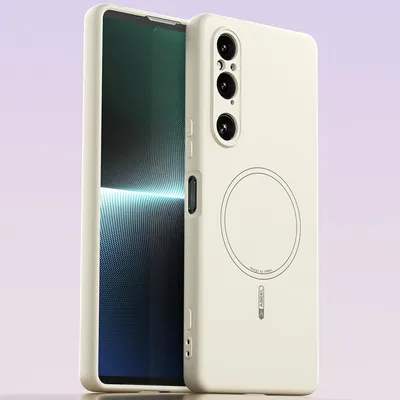 Image de Etui magnétique pour Sony Xperia 1 V, compatible MagSafe, silicone liquide, résistant aux chocs et aux rayures Beige