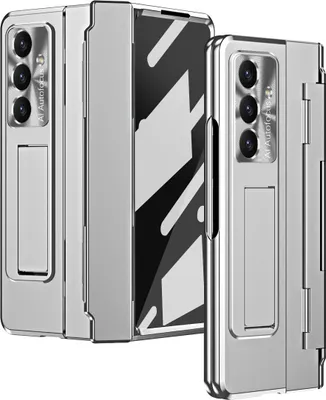 Produktbild von Hülle für Samsung Galaxy Z Fold 7 mit Displayschutz & Objektivschutz Luxus Galvanisierte Ständer Schutzhülle Silber