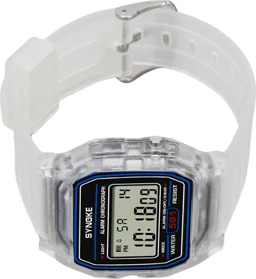 Zdjęcie produktu dla Cyfrowy zegarek sportowy z podświetleniem LED Unisex Wielofunkcyjny Wodoodporny Modny zegarek elektroniczny Przezroczysty biały