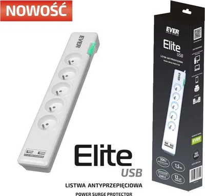 Zdjęcie produktu dla Listwa antyprzepięciowa Ever ELITE USB 1,5m