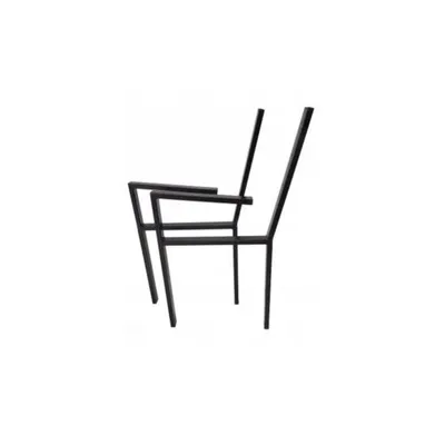 A black metal chair frame shown from the side against a white background.