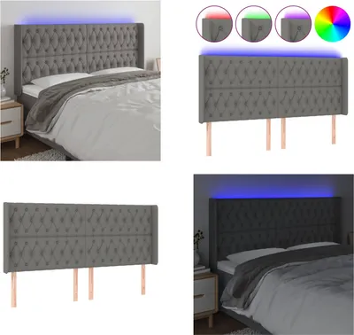 Produktbild von vidaXL LED Kopfteil Dunkelgrau 183x16x118/128 cm Stoff - LED Kopfteil - LED Kopfteile - Kopfteil - Bett-Kopfteil
