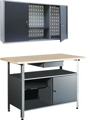 Produktbild von Werkstatt-Set grau 1200 mm 2-tlg bestehend aus Werkbank und Hängeschrank