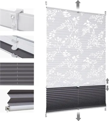 Produktbild von Sekey Plissee Ohne Bohren 80×120 cm Plisseerollo Klemmfix Doppelplissee Day+Night 100% Verdunkelung mit Lichtdurchlässig Ausbrenner-Muster Faltrollo Jalousie für Fenster