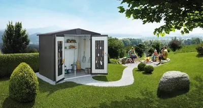 Obrázok produktu pre Plechový záhradný domček Biohort Europa 3 veľ. 224x152 cm tmavosivý metalický