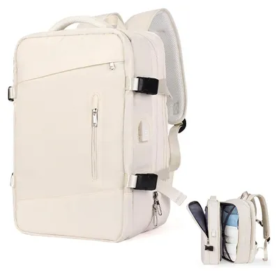 Produktbild von Großer Rucksack 36–55 L, erweiterbar, wasserabweisend, Schuhfach, Laptopfach bis 16 Zoll, Oxford-Material, für Reise und Outdoor, Beige