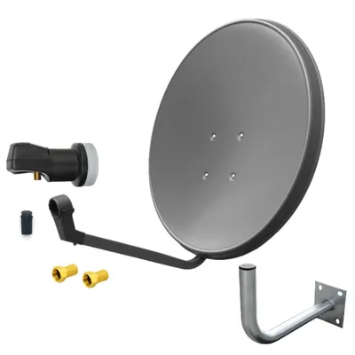 Produktbild von ARLI 60 cm HD Sat Anlage grau + Single LNB + Wandhalter 45cm + 2x F-Stecker vergoldet