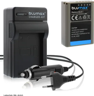 Produktbild von 1x Akku + Lader für Olympus BLN-1 OM-D E-M1 E-M5 PEN E-P5 PEN-F. 1140 mAh