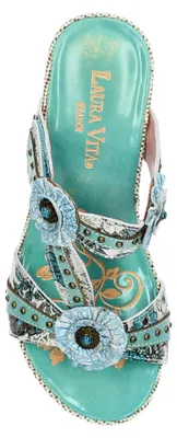 Produktbild von Laura Vita Damen Pantolette mit Nieten Plateau und Keilabsatz Barry 44, Größe:39 EU, Farbe:Blau