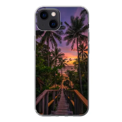 Produktbild von MuchoWow® Handyhülle Schutzhülle Hülle für iPhone 13 Sonnenuntergang - Palmen - Strand Silikon Softcase Handy Hülle - Karteninhaber