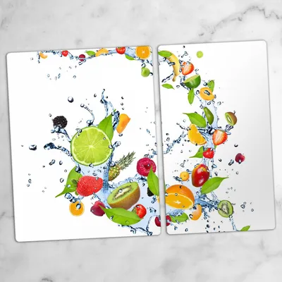 Produktbild von Glas-Herdabdeckplatten Glaskeramikkochfeld-Abdeckung Spritzschutz Schneidebrett Zweiteilige Glas 70x52 cm Obst Splash