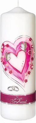 Produktbild von Hochzeitskerze mit Herz und Tauben mit Namensverzierung und Geschenkkarton 250 x 80 mm