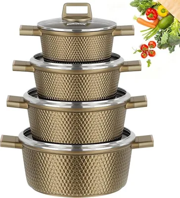 Imagen del producto de Juego de ollas de inducción, 8 piezas, con tapas de vidrio