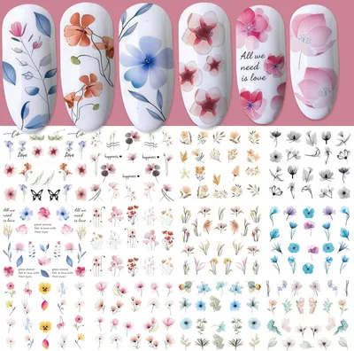 Produktbild von Künstlicher Fingernagel Nagelaufkleber, Wassertransferblumen, Nagelaufkleber, selbstklebende Blumen, Nagelaufkleber, Blume, Nagelkunstaufkleber, Blume