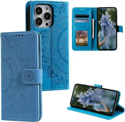 Produktbild von König Design Hülle kompatibel mit Apple iPhone 15 Pro Kunstleder Handyhülle - Handy Case Blau