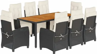 Obrázek produktu pro vidaXL 9dílný zahradní jídelní set s polštáři Black Poly Rattan