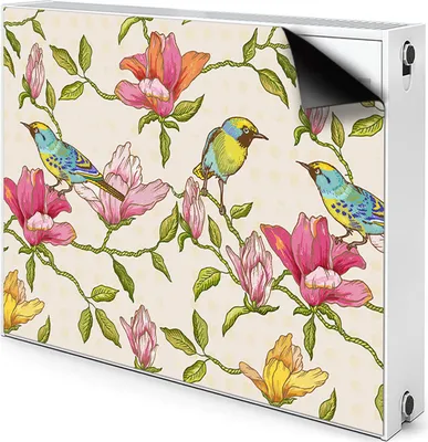 Produktbild von Magnet Heizkörper Heizkörper-Abdeckung Heizkörperabdeckung 110x60 cm  - Blumen und Vögel