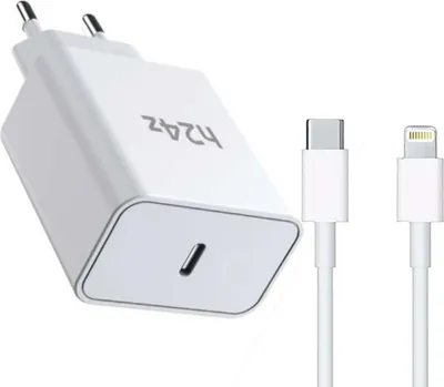 Produktbild von USB C Ladegerät USB-Netzteil Schnellladegerät Handy-Ladegerät 45Watt USB-C mit Kabel – Weiß / Lightning 2 Meter