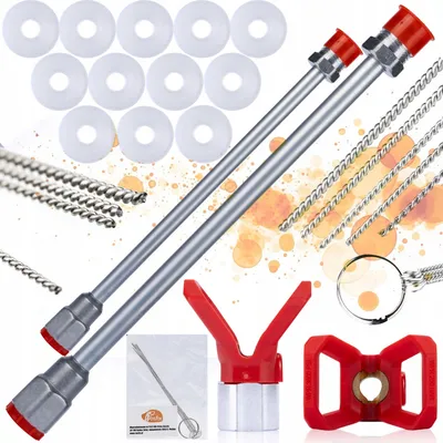 Obrázok produktu pre Rosfix Sada Trysiek 50 cm a 100 cm, 5 Čistiacich Ihiel, 12 Tesnení, Držiak Trysky – Závit 7/8”, 290 Barov | Pre Striekacie Pištole na Farbu