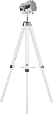 Produktbild von BELIANI Stehlampe Weiß Holz 143 cm Metall-Schirm verstellbar Dreibeinig Scheinwerferform langes Kabel mit Schalter Modernes Design