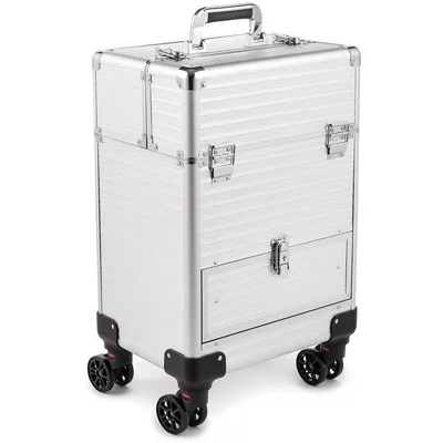 Produktbild von Kosmetikkoffer auf Rollen Aluminium Silber 40L Make-up Trolley mit Schublade