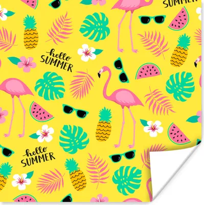 Produktbild von MuchoWow® Poster Sommer - Flamingo - Gelb 100x100 cm - Babyzimmer