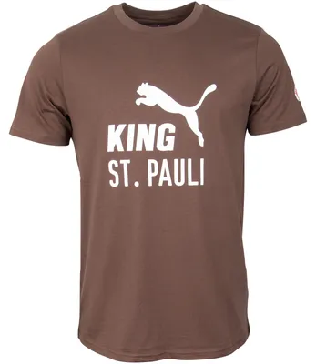 Produktbild von FC St. Pauli T-Shirt King 2025/26, Offizieller Fanartikel, Braunes Shirt mit weißem King Print auf der Brust, 100% Baumwolle (mind. 50% Baumwolle)